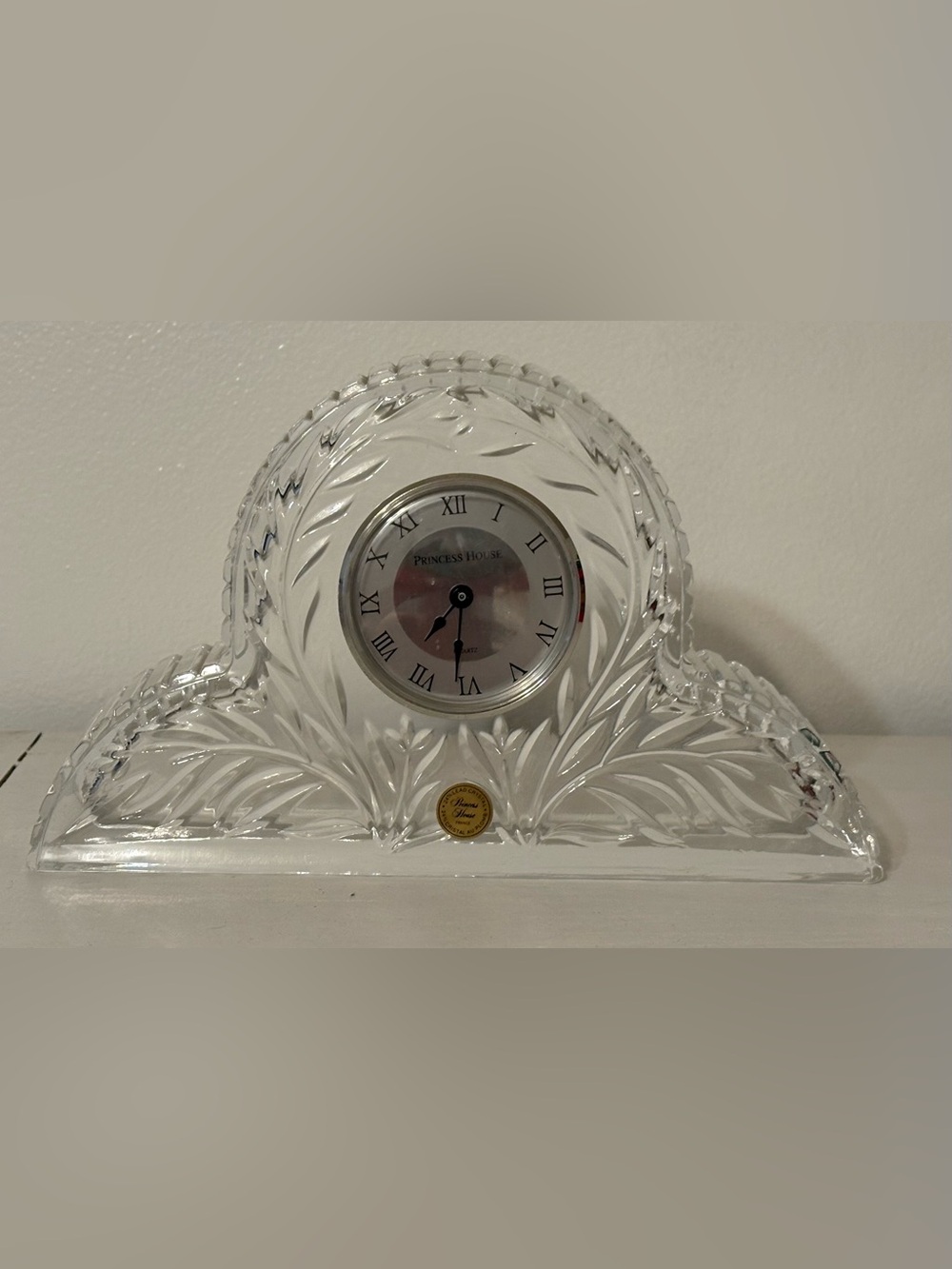 PRINCESS HOUSE Vintage 24% Lead Crystal Mantel Clock Wildflower